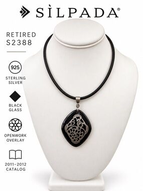 Silpada S2388 Black Glass Sterling Silver Pendant Necklace Retired